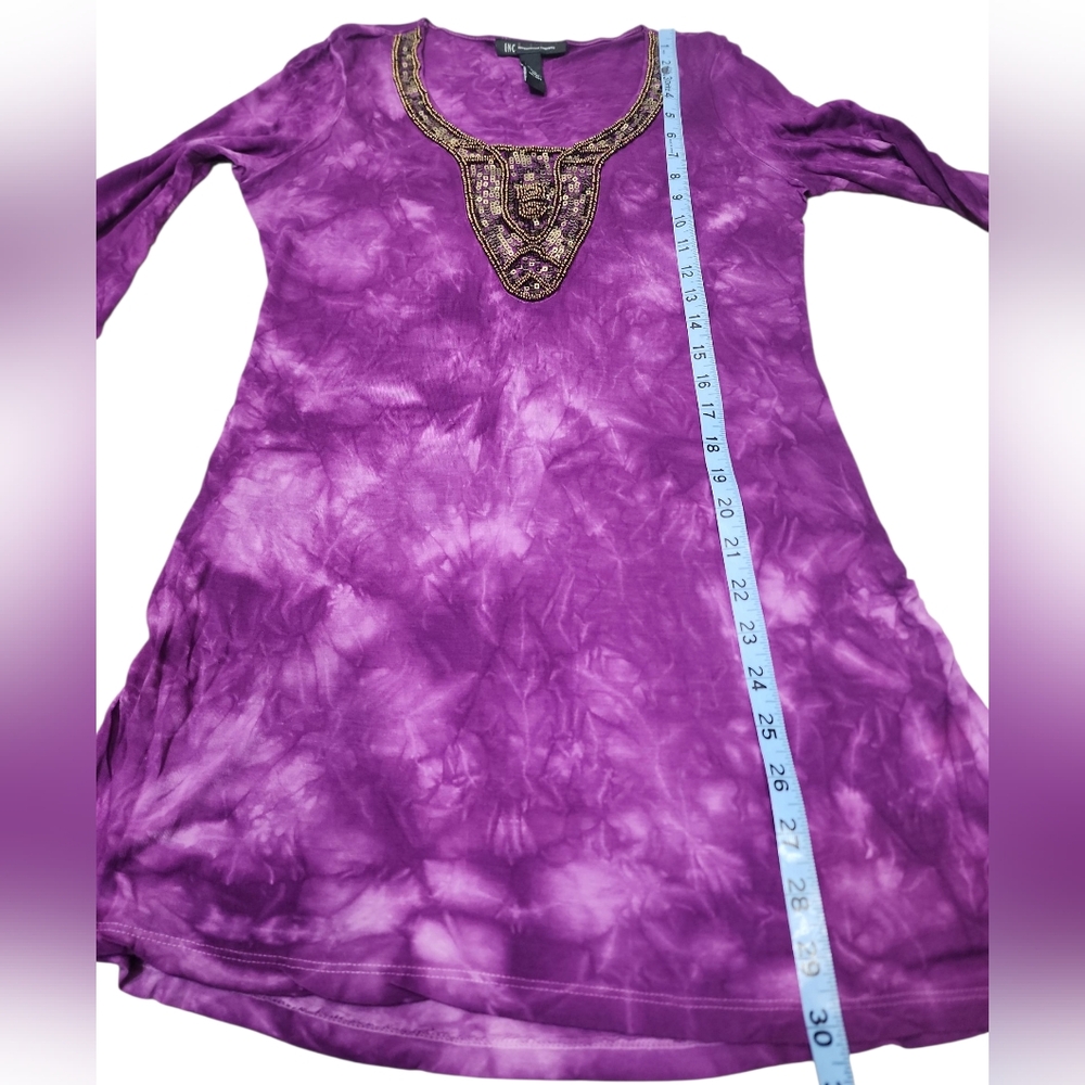 INC International Concepts Purple and Gold Embellished 3/4 Sleeve Tunic. S - Picture 8 of 10